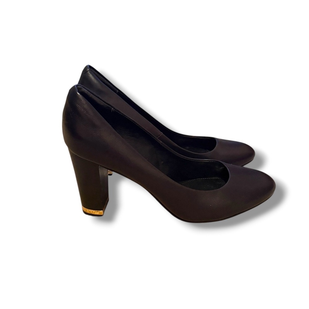 Isola Eleni III Pumps Womens 9.5 Black Leather Block Heel Almond Toe Career Shoe